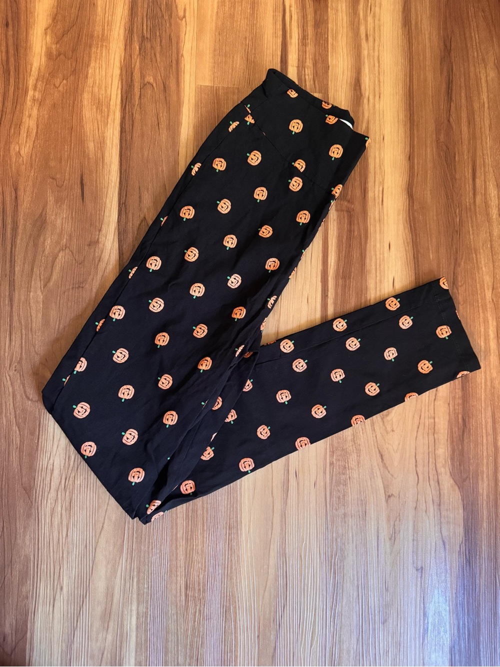 Unique Vintage Black Leggings with Orange Pumpkin Faces